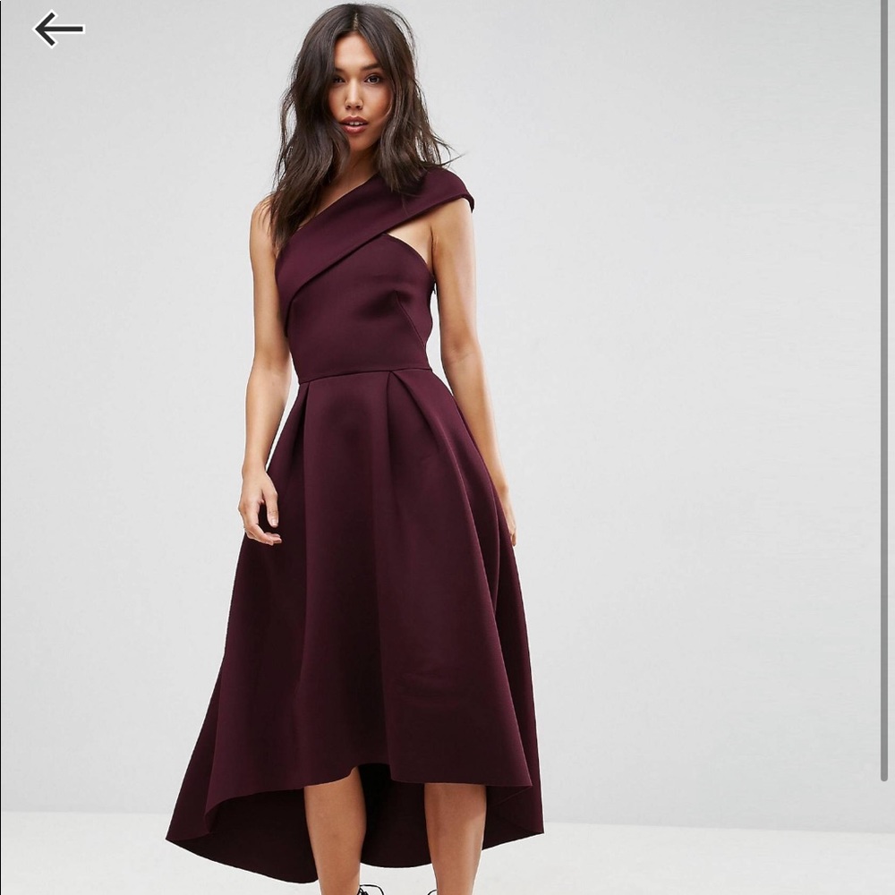 ASOS one shoulder foam scuba dip back mid dress